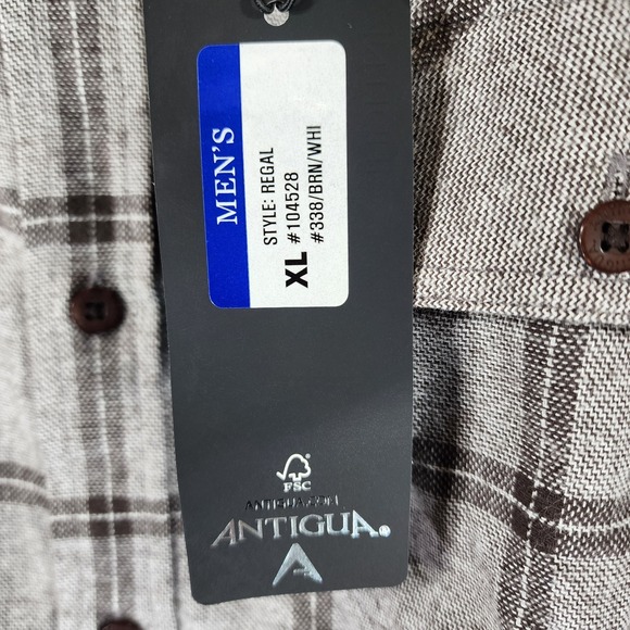 Antigua Regal Plaid Flannel Shirt Mens XL Brown White Long Sleeve Button NWT - Picture 11 of 11